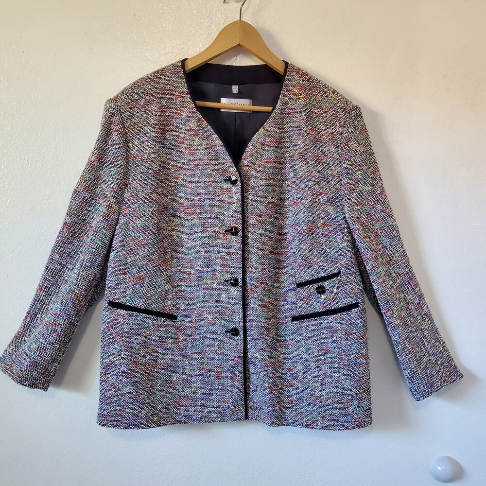 MarCona Tweed Jacket Womens 16 Gray Multicolor Suit Blazer Business Career